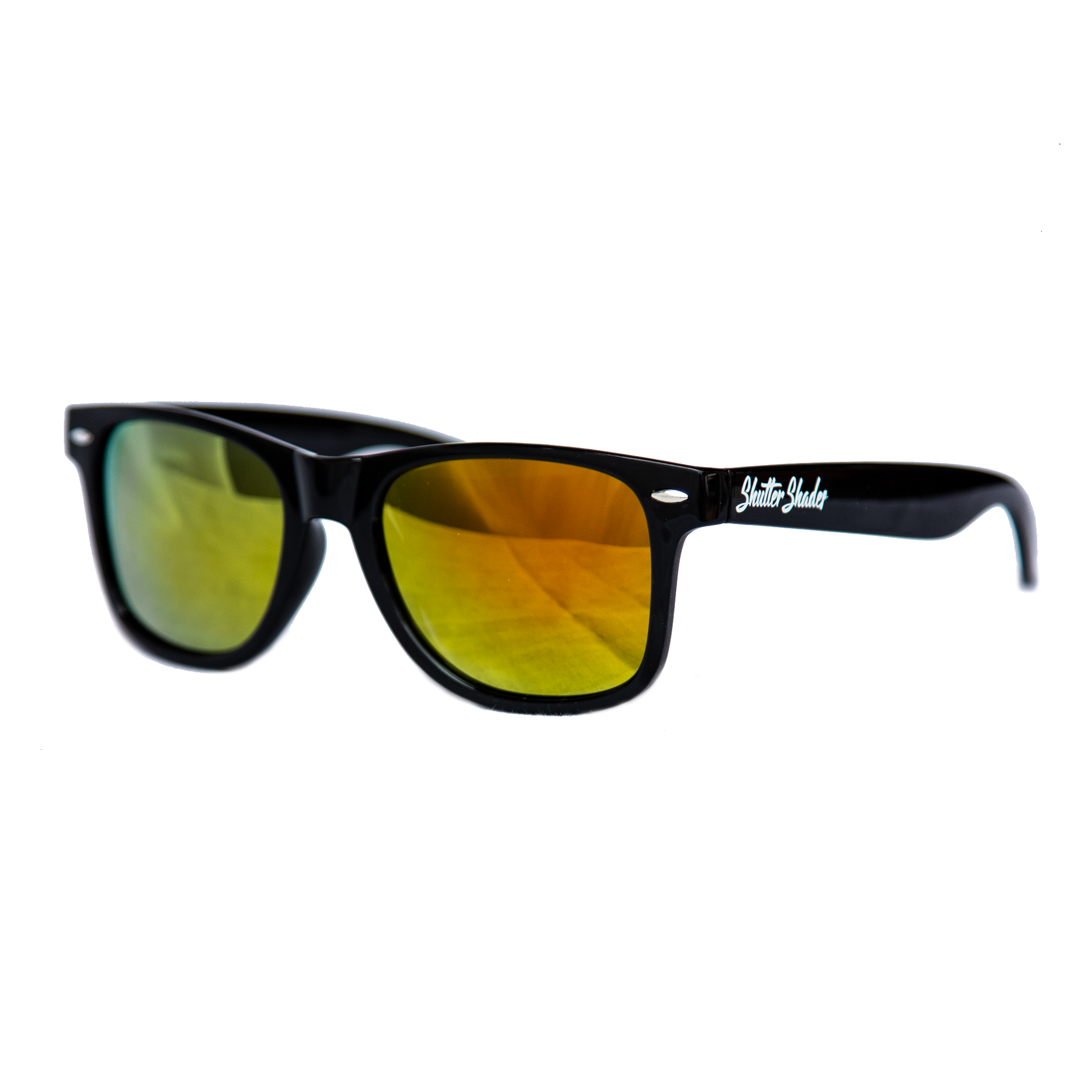shuttergang shutter shades fire gold yellow red polarized plastic sunglasses